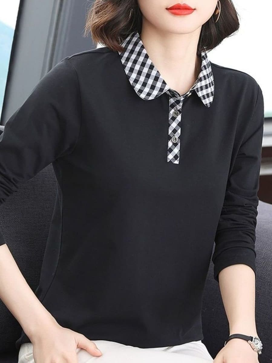 Женская элегантная рубашка с длинным рукавом, оптовая торговля, весна-осень 2025, большой размер, одежда для мам, поло, с...