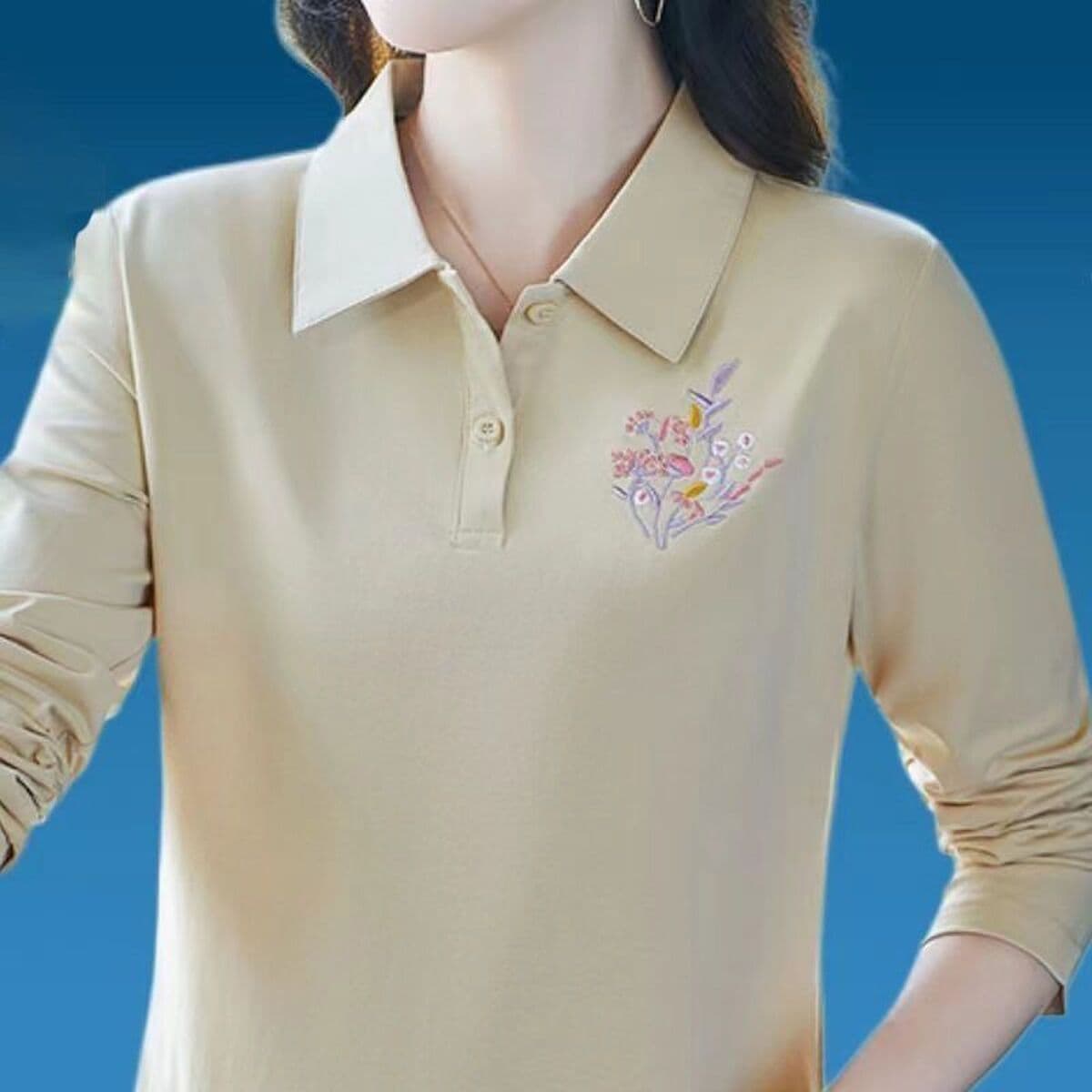 Женская рубашка с длинными рукавами на весну и осень, одежда для мам с лацканами, топ с воротником, уменьшающий возраст,...