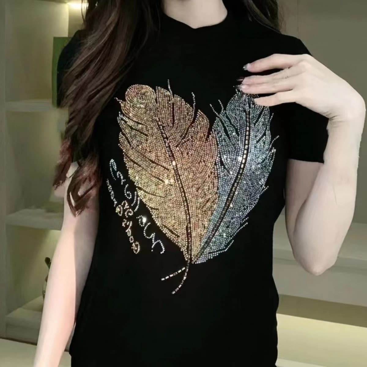 Блестящая женская летняя футболка с короткими рукавами, круглый вырез, стройнящий вид, сверхпрочный топ большого размера для...