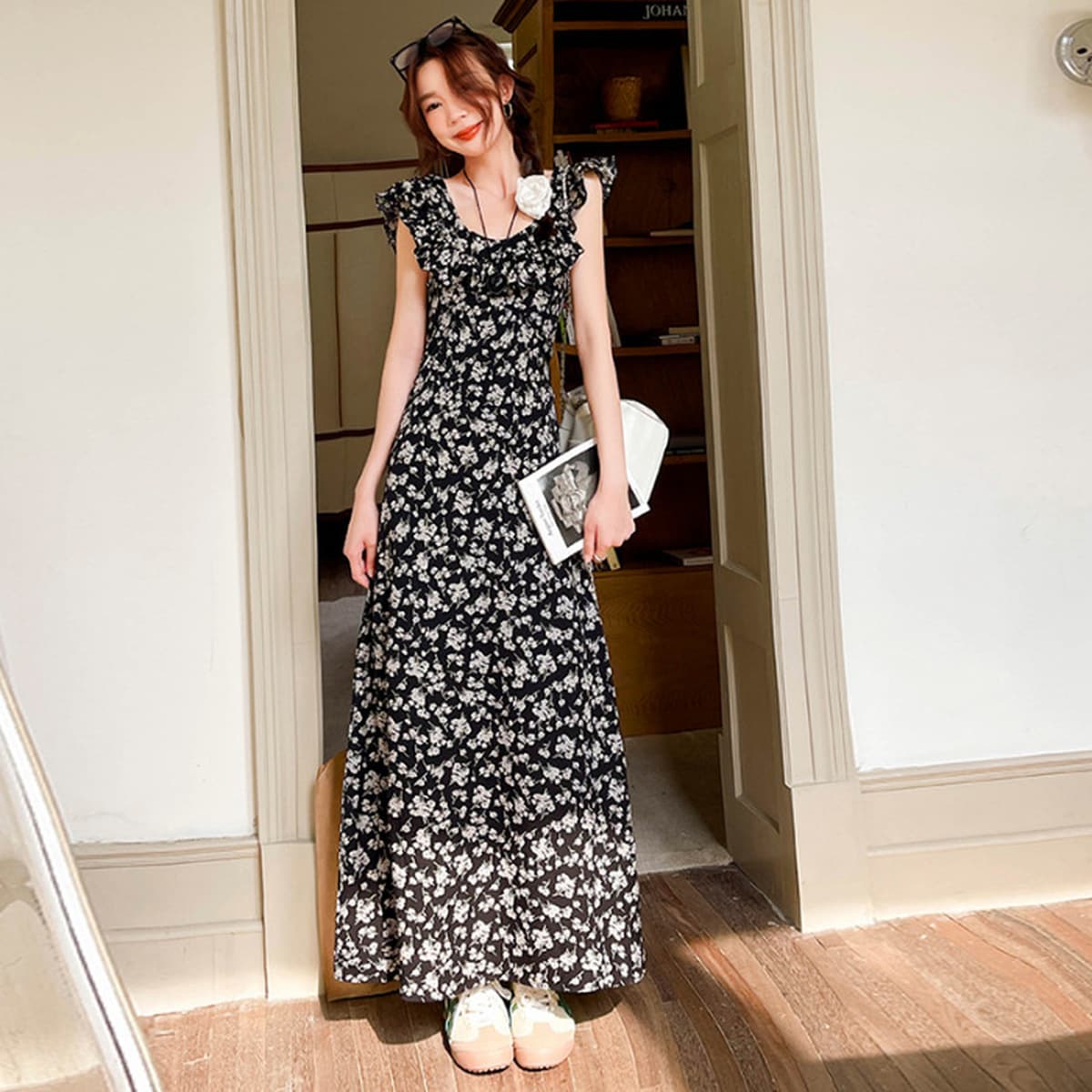 25-й день! Черное платье с цветочным принтом Rose Island, женственная утягивающая юбка средней длины с высокой талией и...