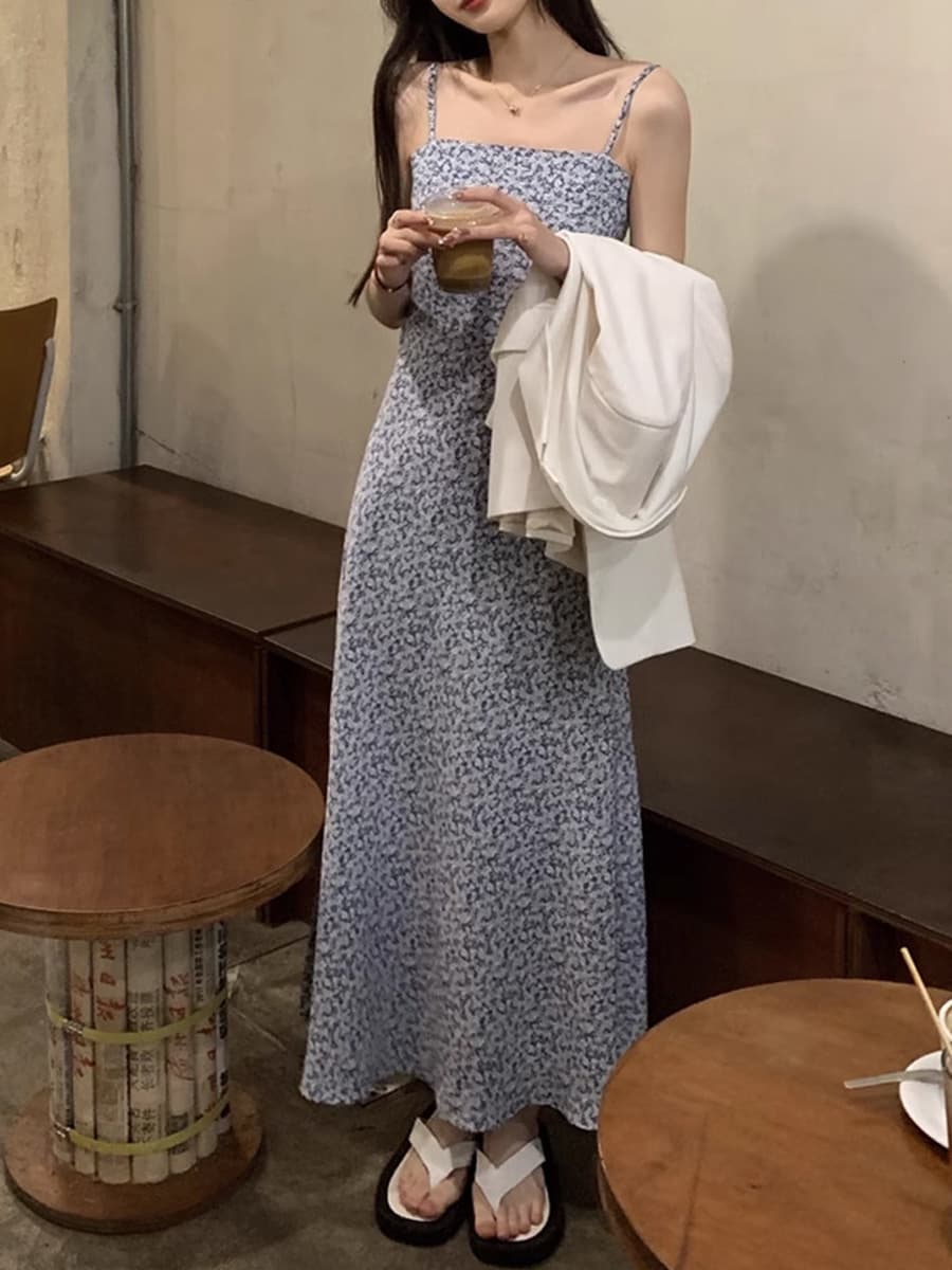 Цветочные платья женские шифоновые маленькие летние пляжные каникулы Высокие до лодыжки