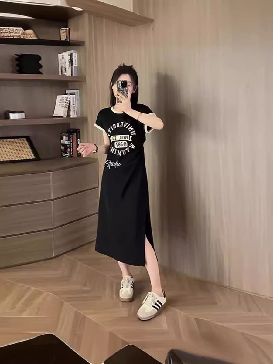 Европейское летнее платье ночная юбка женский ледяной шелк тонкий буквенный принт