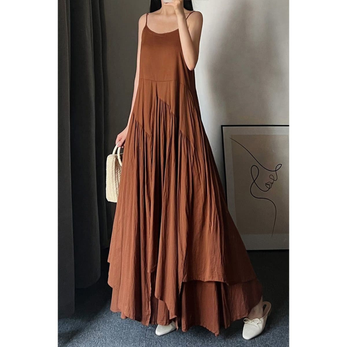 2025 новая летняя стильная высокая юбка до щиколотки плюс размер юбка на подтяжках для полных девушек, чтобы скрыть живот и...