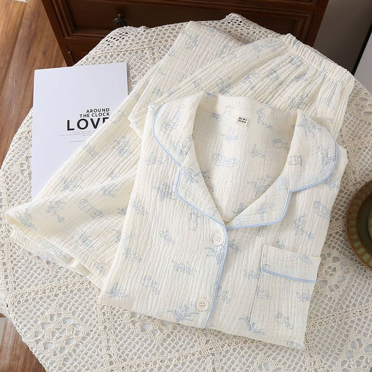 Двухслойная хлопчатобумажная пряжа с рисунком из мультфильмов, женская домашняя одежда, пижамы, брюки с длинными рукавами,...