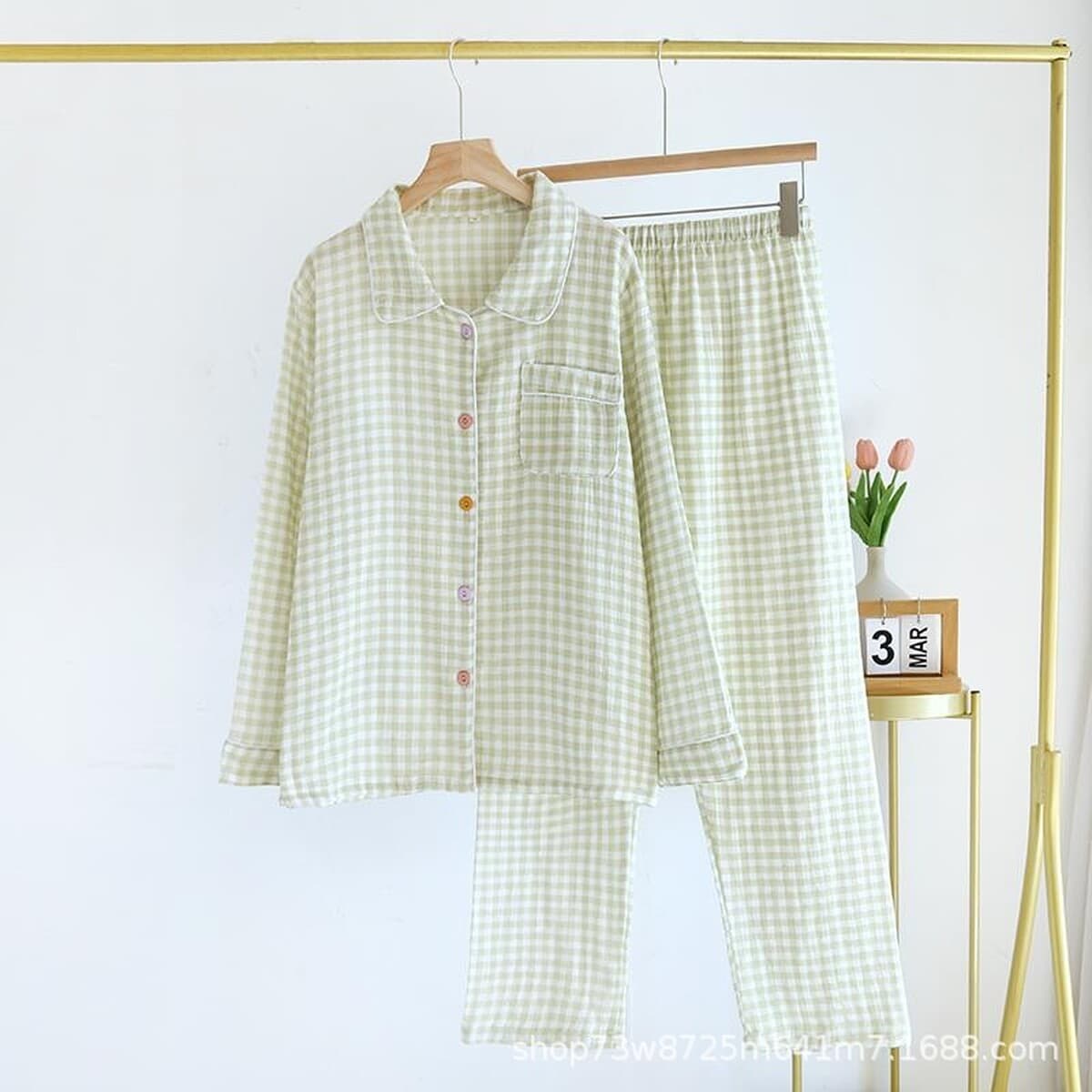 Двухслойная хлопчатобумажная пряжа с рисунком из мультфильмов, женская домашняя одежда, пижамы, брюки с длинными рукавами,...