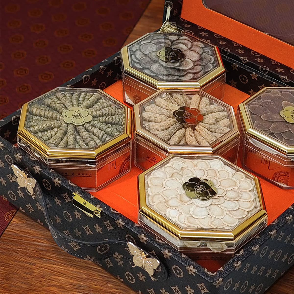 Подарочная коробка тоника, четыре предмета, пять предметов, ломтики американского женьшеня, ломтики оленьих рогов, женьшень...