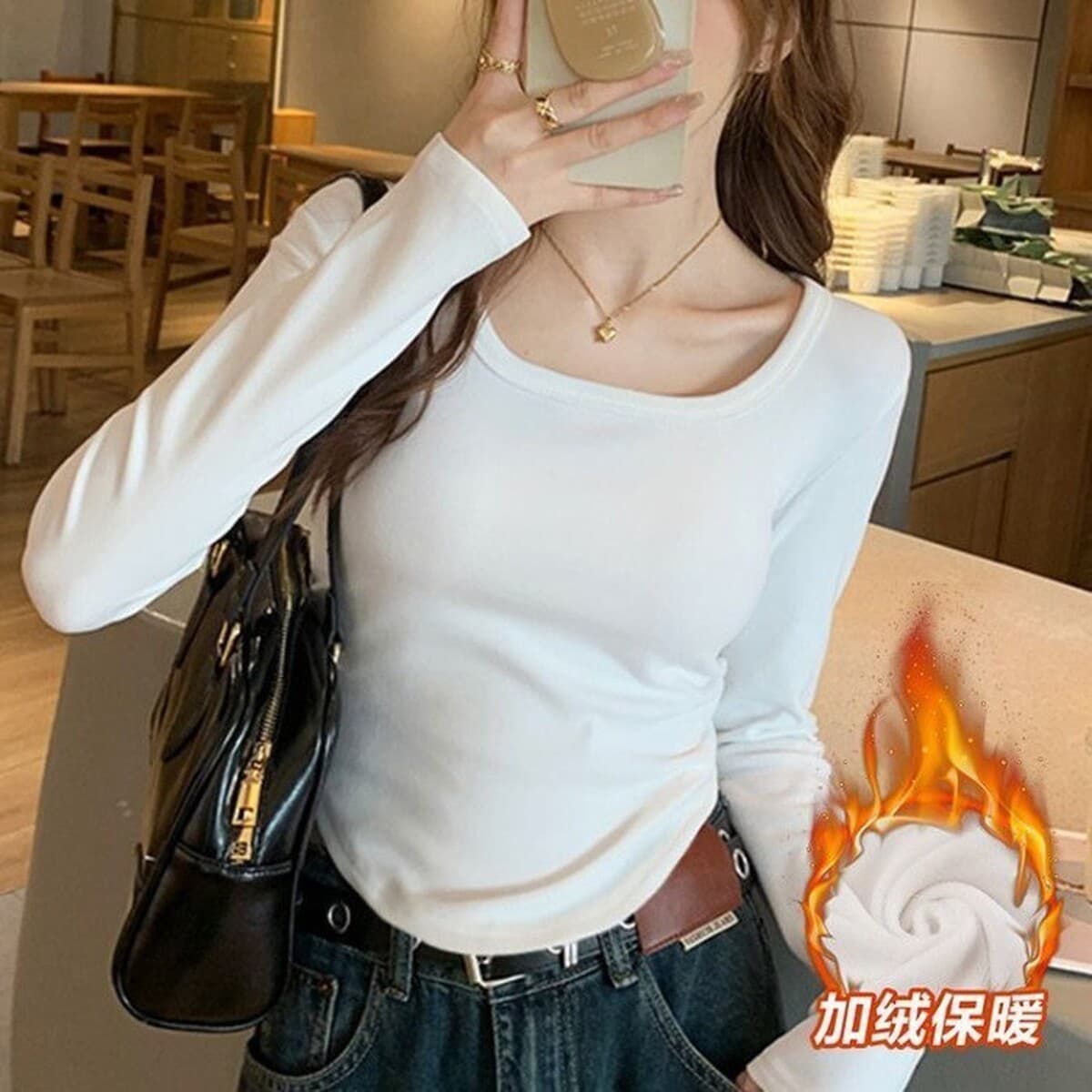 Термофутболка с V-образным вырезом в американском стиле, с длинным рукавом, новинка осени-зимы 2025, приталенная, с обычным...