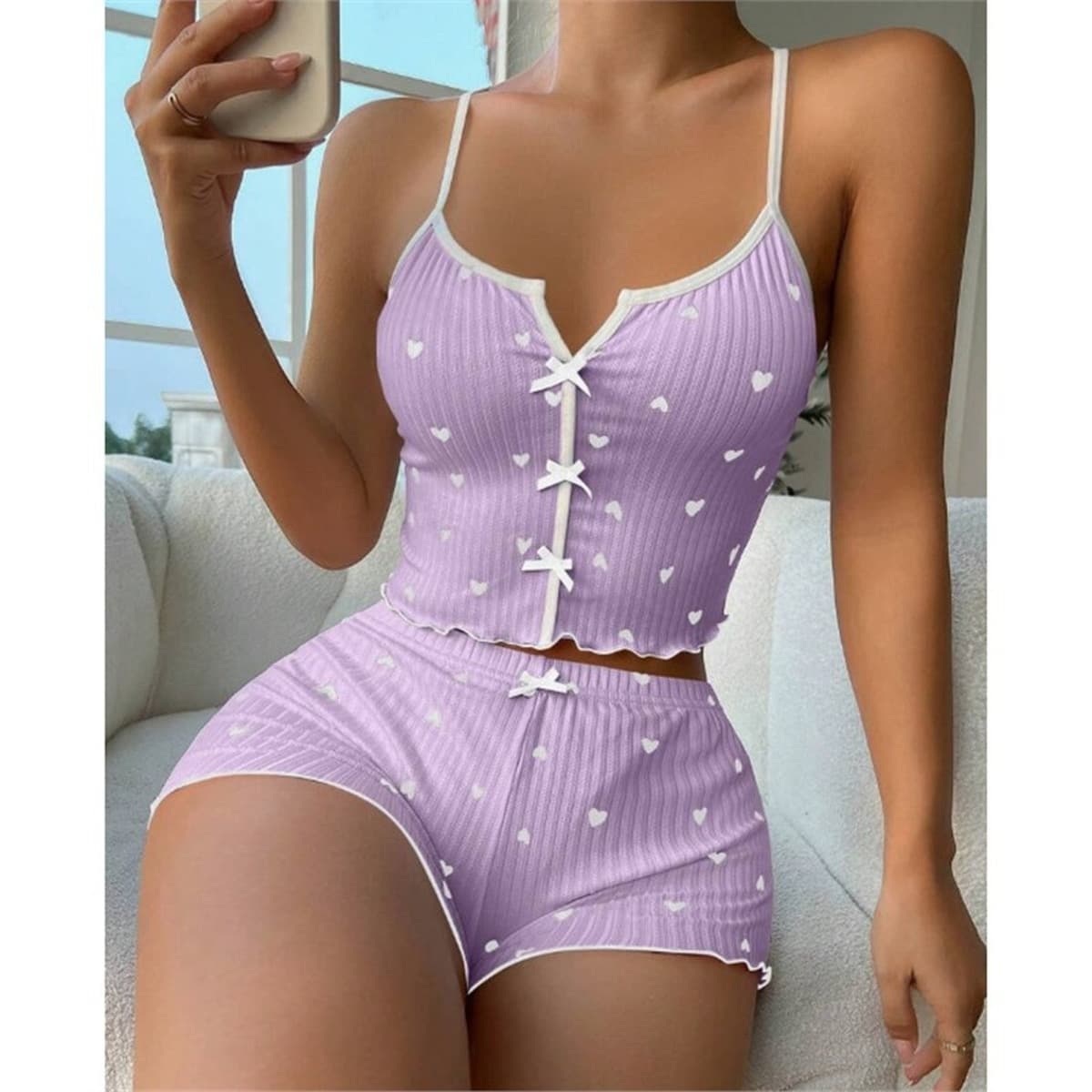 Новые шорты-подтяжки сексуальный бант разноцветный принт молочный набор для комфорта домашней одежды завод