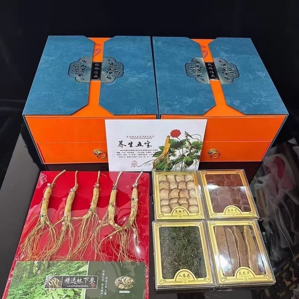 Подарочный набор с женьшенем для подарения, дикий женьшень с горы Чанбай, оленьи рожки, цветы женьшеня, ломтики ганодермы,...