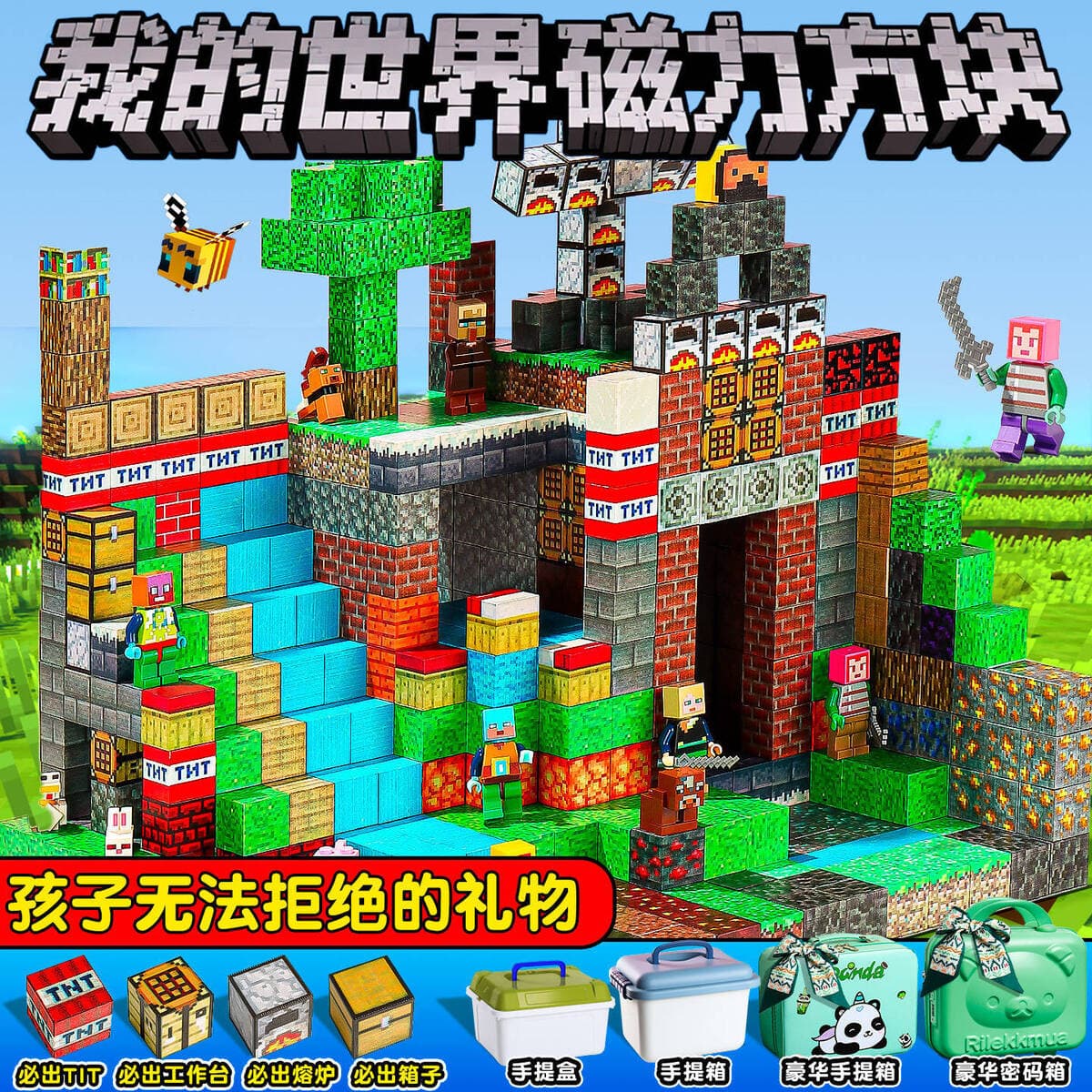 Магнитные блоки Minecraft, полный набор, оригинальные строительные блоки, игрушка на магнитах, развивающая игрушка для...