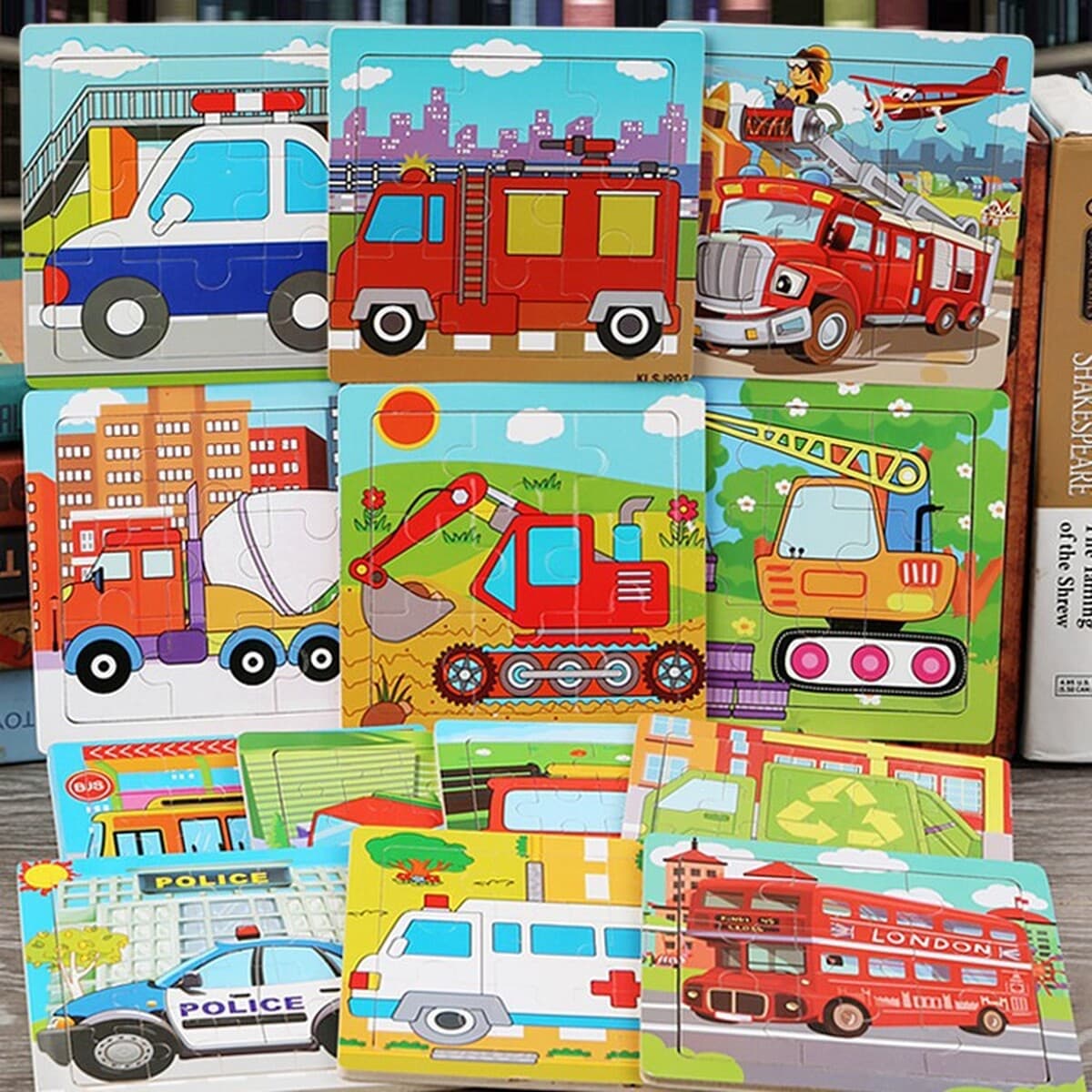 Детская головоломка строительная машина экскаватор автомобиль транспорт мальчик плоский рисунок деревянная развивающая...