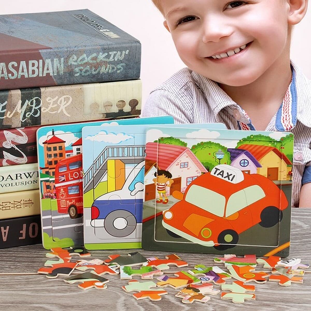 Детская головоломка строительная машина экскаватор автомобиль транспорт мальчик плоский рисунок деревянная развивающая...