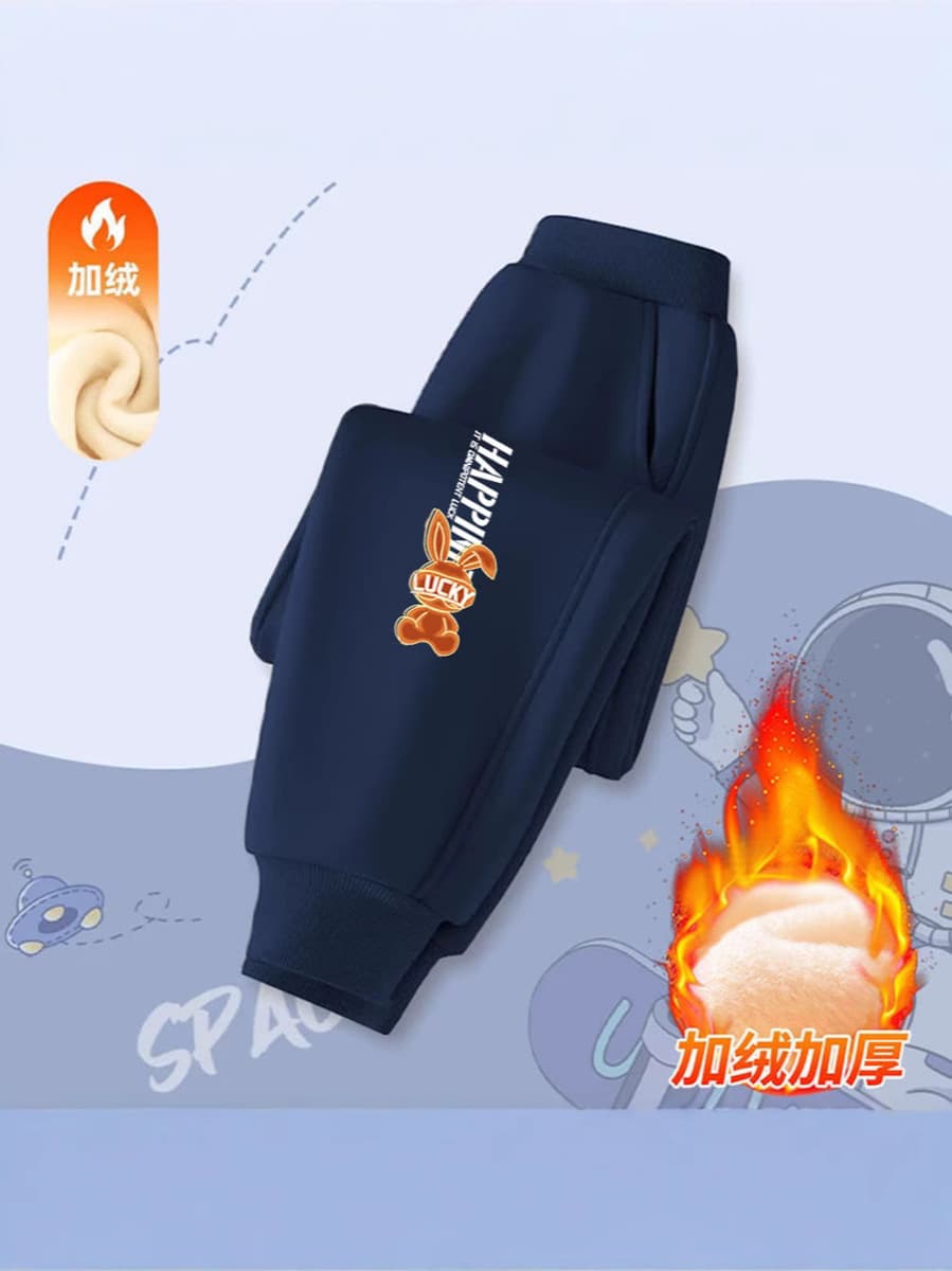 Детские флисовые брюки зимние 2024 новые мультяшные дикие теплые брюки для мальчиков толстые пучки ноги носить брюки