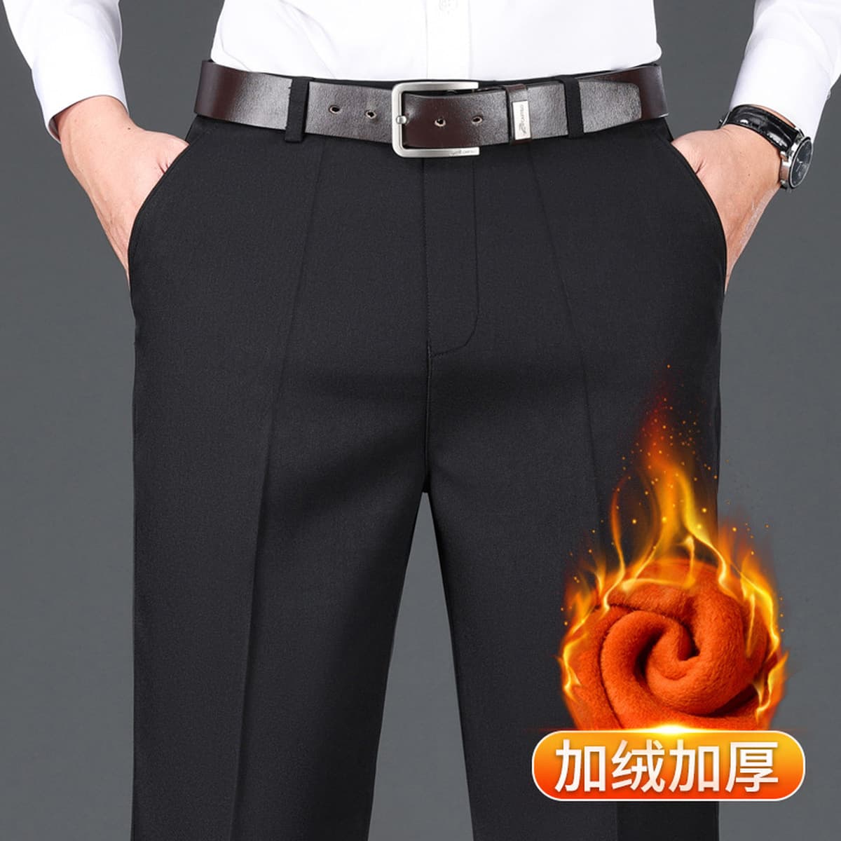 2024 осень и зима новые мужские повседневные брюки с бархатными свободными прямыми папами среднего возраста бизнес-брюки...