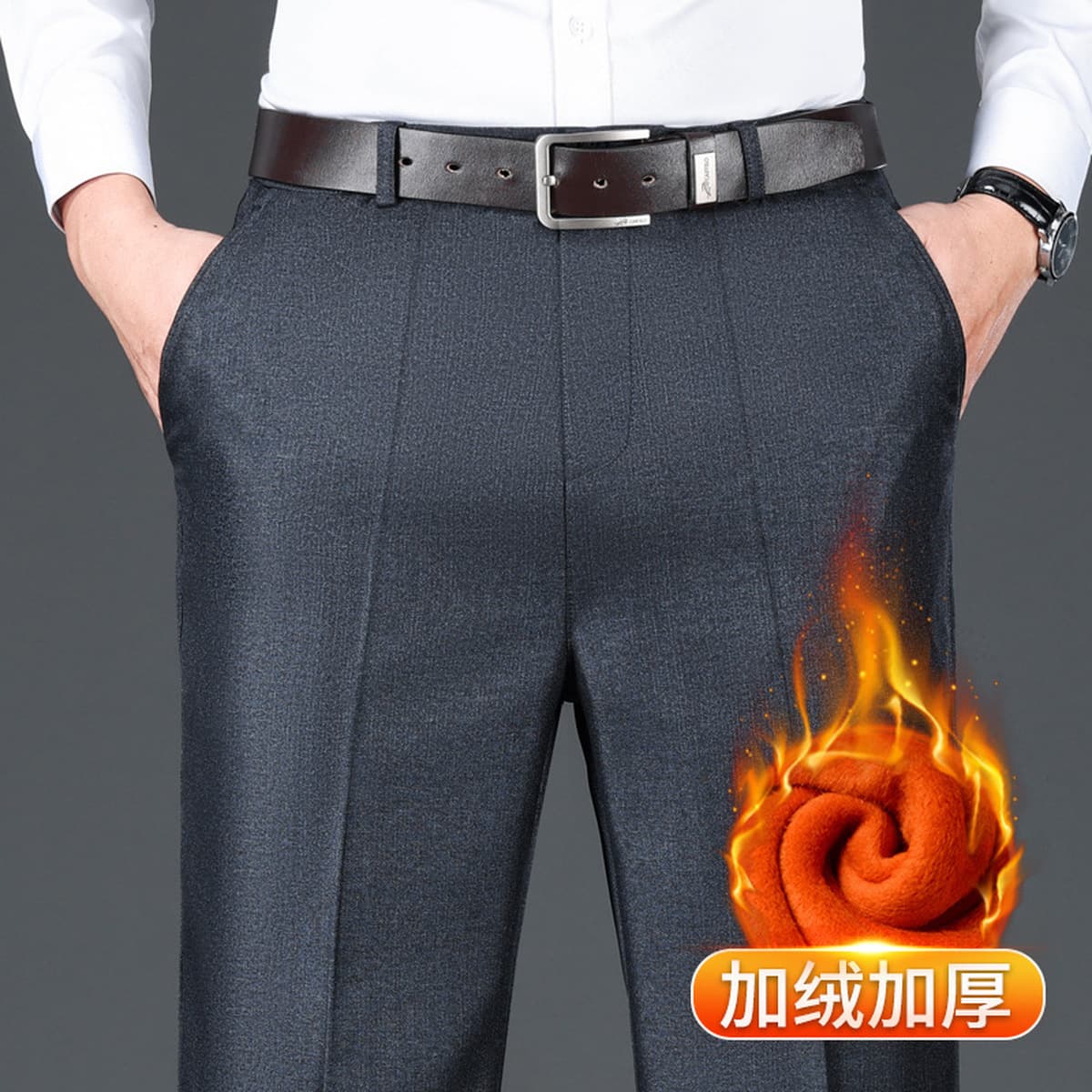 2024 осень и зима новые мужские повседневные брюки с бархатными свободными прямыми папами среднего возраста бизнес-брюки...