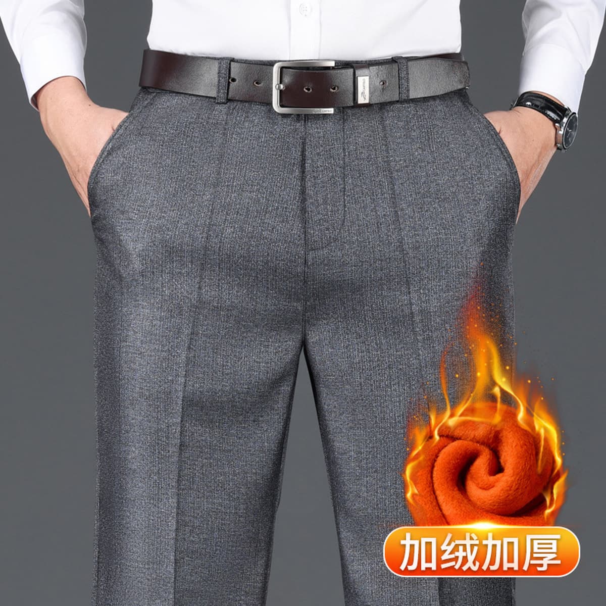 2024 осень и зима новые мужские повседневные брюки с бархатными свободными прямыми папами среднего возраста бизнес-брюки...