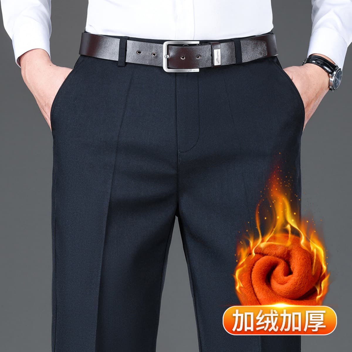 2024 осень и зима новые мужские повседневные брюки с бархатными свободными прямыми папами среднего возраста бизнес-брюки...