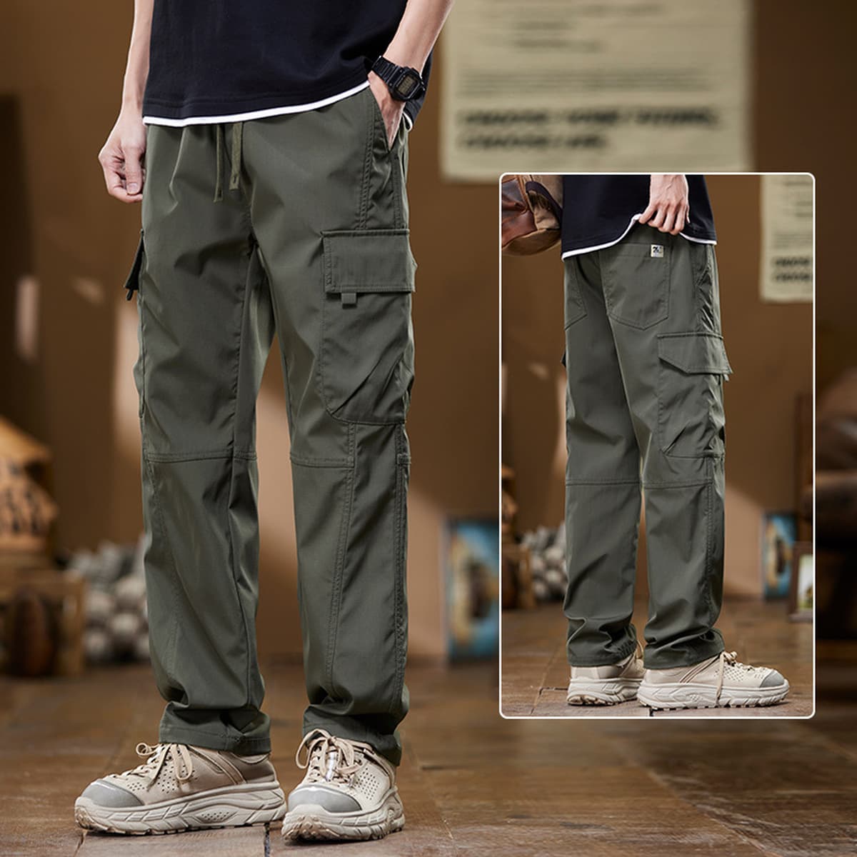 Фархат утолщенные американские приливные штаны, мужские свободные прямые весенние и осенние парашютные штаны, чтобы зарядить...