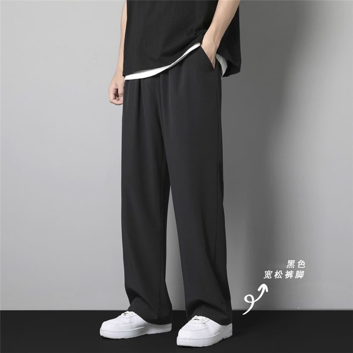 Брюки мужские летние тонкие брюки из ледяного шелка, повседневные брюки, модные прямые свободные спортивные укороченные брюки