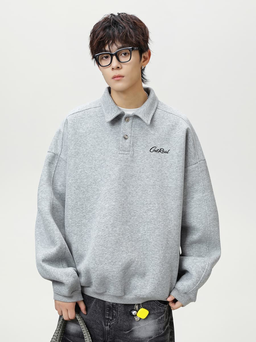 Толстовка с текстурированным лацканом силуэта, мужская осенняя новая ретро-пуловер с длинными рукавами и свободным...