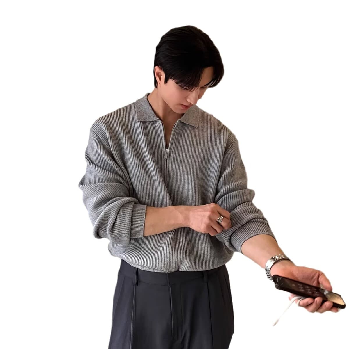 Зимняя корейская версия ins премиум-класса лацкана полузастежка-свитер мужской красивый прилив тренд повседневный свитер