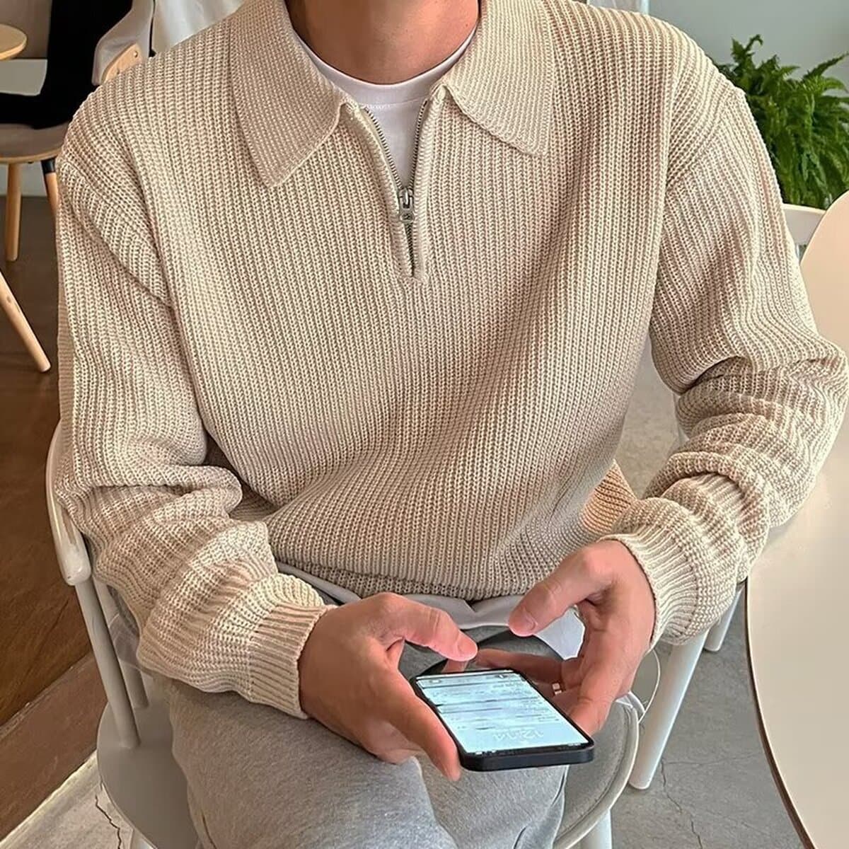 Зимняя корейская версия ins премиум-класса лацкана полузастежка-свитер мужской красивый прилив тренд повседневный свитер