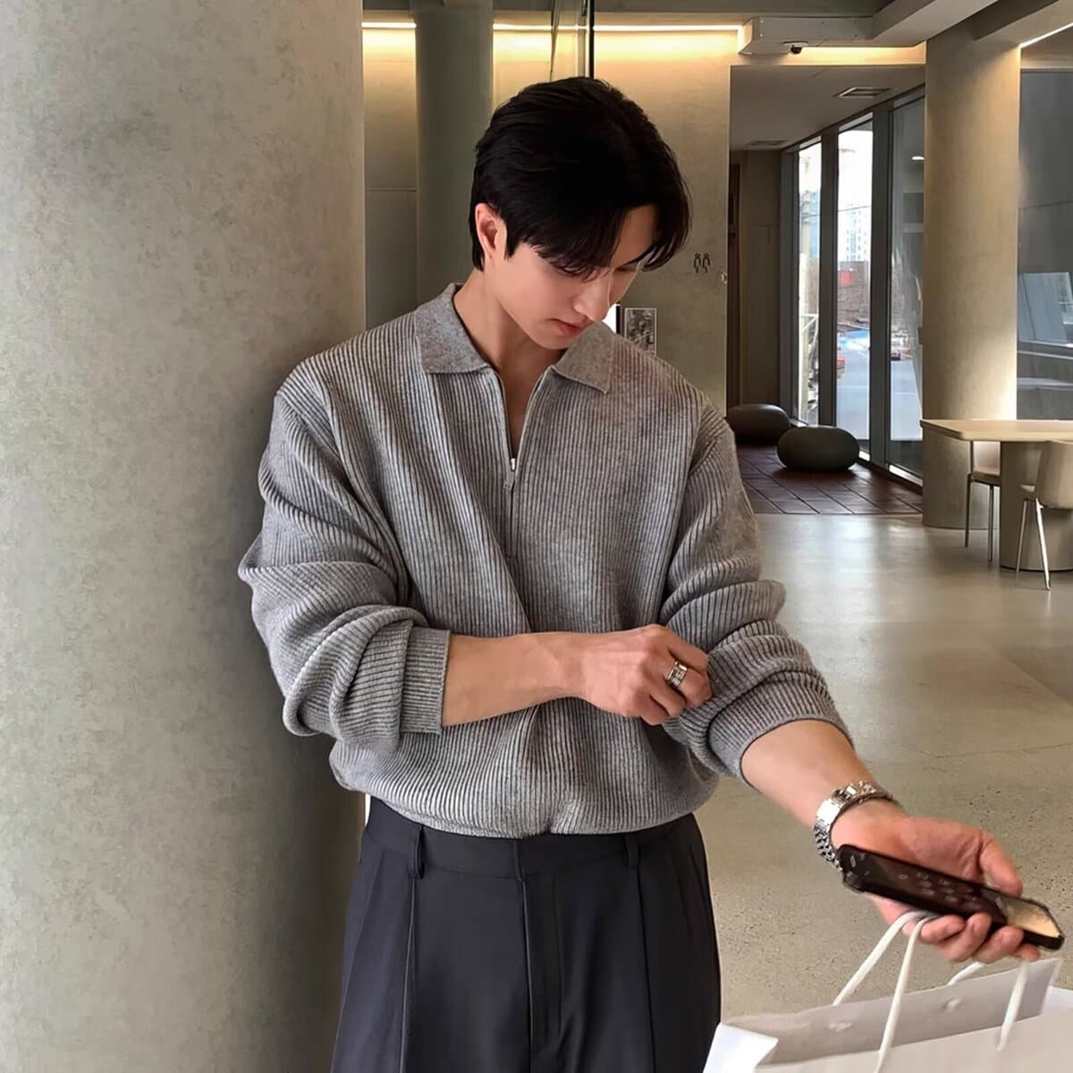 Зимняя корейская версия ins премиум-класса лацкана полузастежка-свитер мужской красивый прилив тренд повседневный свитер