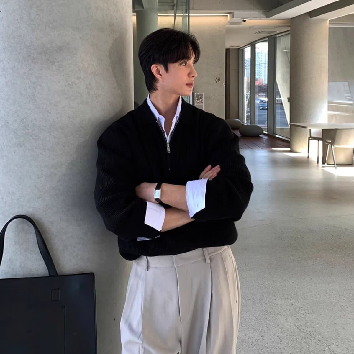 Зимняя корейская версия ins премиум-класса лацкана полузастежка-свитер мужской красивый прилив тренд повседневный свитер