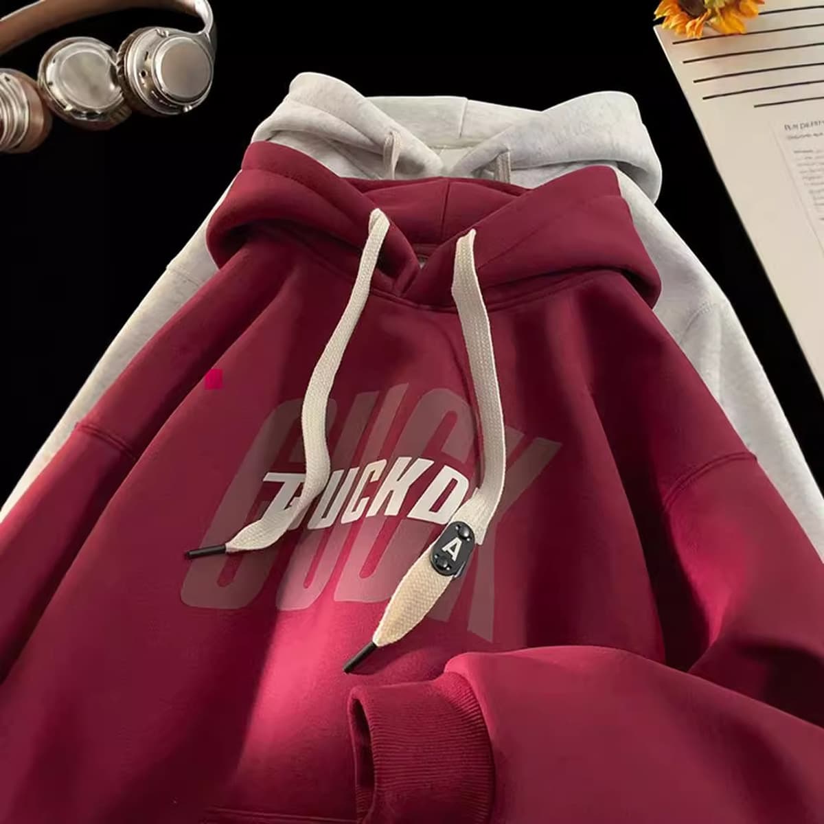 Тяжелый жесткий свитер с капюшоном мужской весенний и осенний американский прилив молодежный осенний и зимний винный красный...