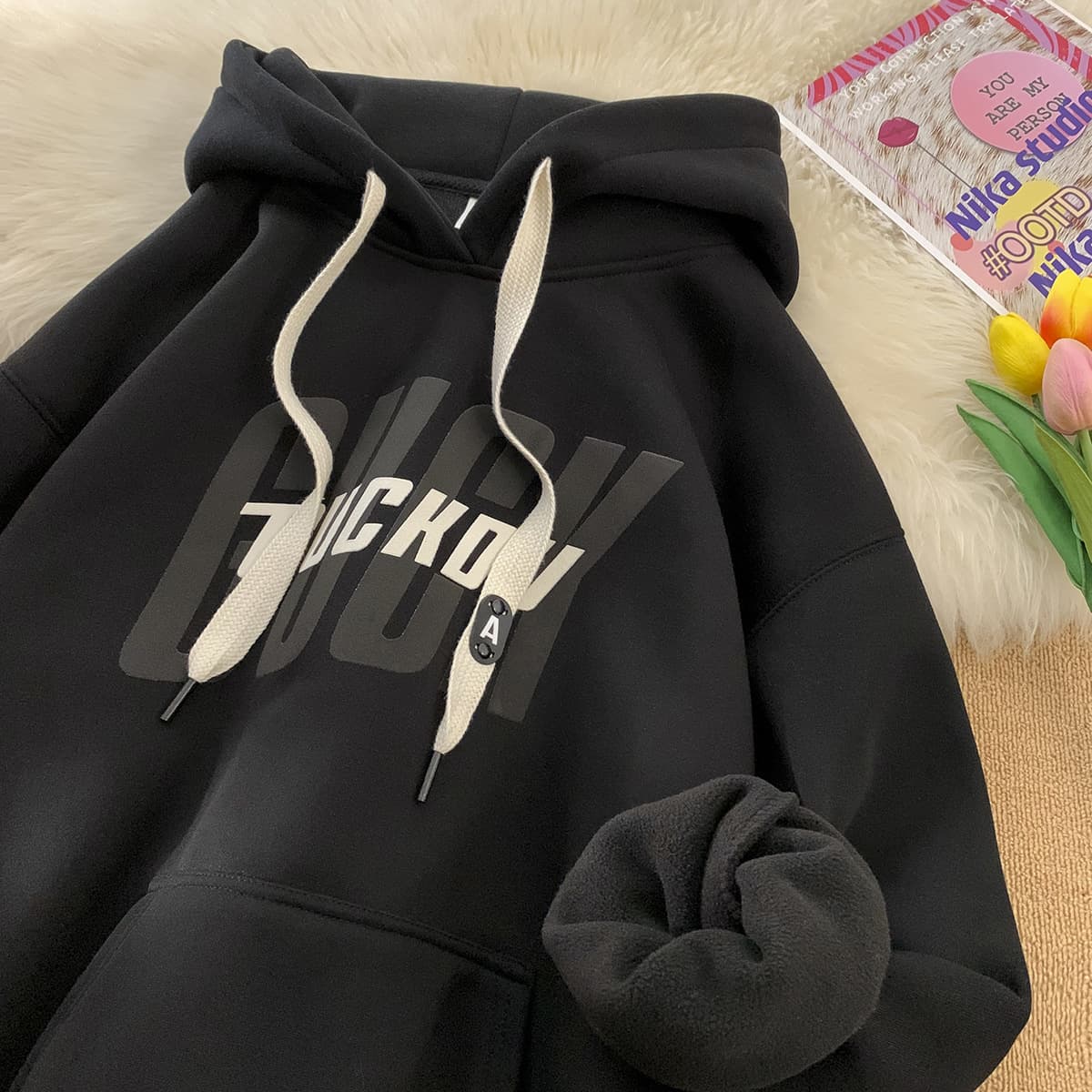 Тяжелый жесткий свитер с капюшоном мужской весенний и осенний американский прилив молодежный осенний и зимний винный красный...