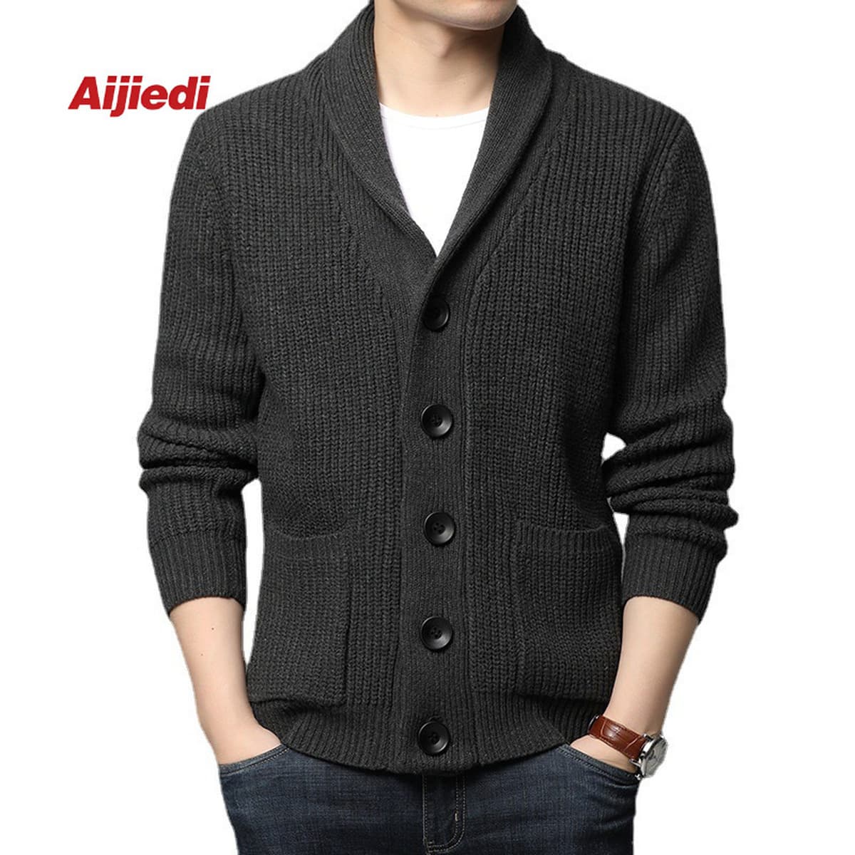 Сплошной однобортный свитер кардиган вязаный свитер мужской европейский и американский мужчина новый 2023 мешок с длинными...