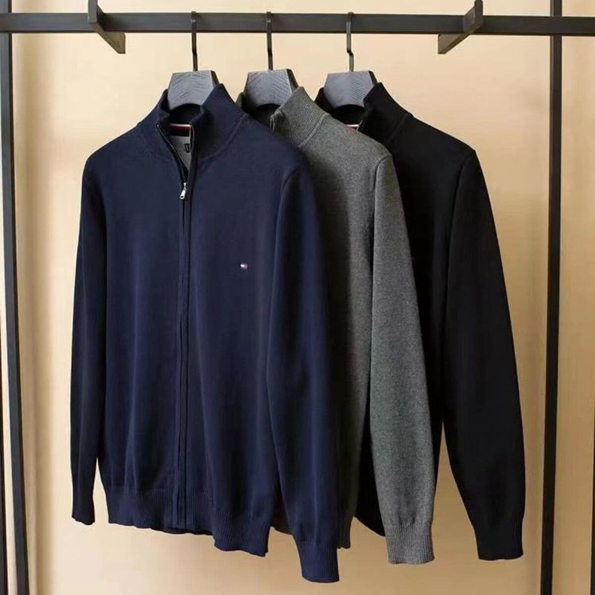 В наличии Внешняя торговля 23 Осень и зима Tommy Мужской кардиган Водолазка с вышивкой на молнии Свитер Пальто 1