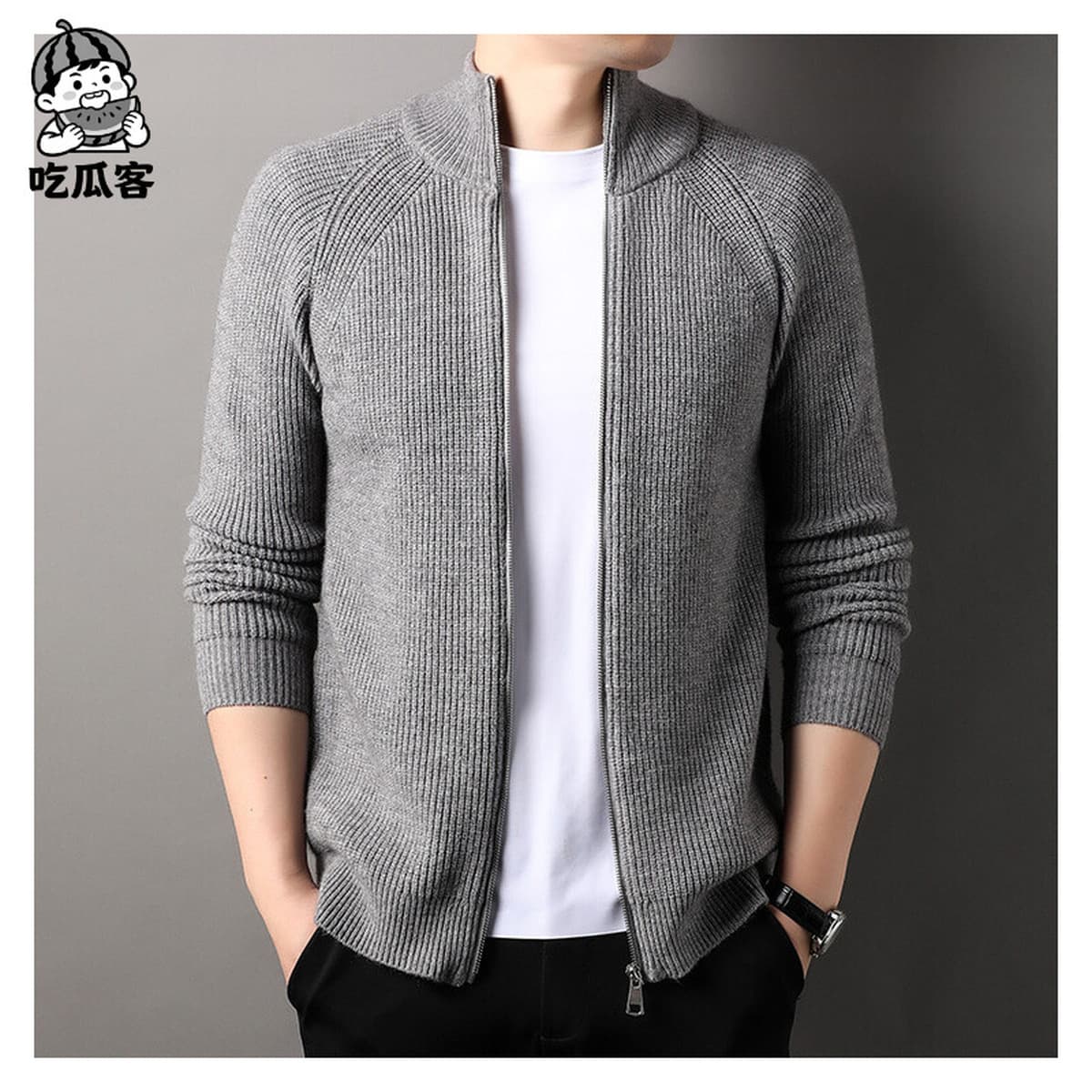 Прямая трансляция осенний и зимний свитер кардиган Мужское пальто для молодежи с полувысоким воротником длинный свитер...