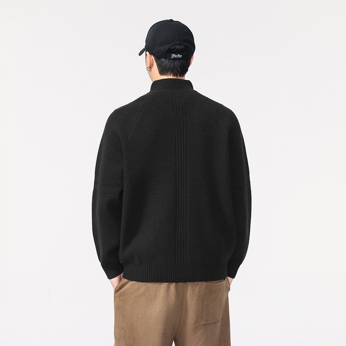 Мужской трикотажный кардиган с полугольфом и молнией, осень-зима 2025, новый свободный крой, однотонный, американский ретро...
