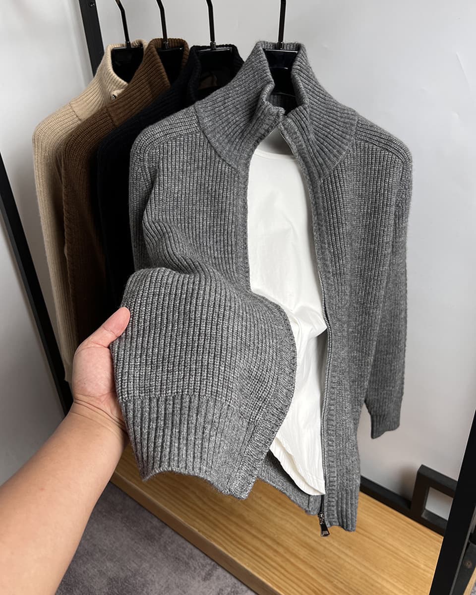 Двойная застежка на молнии кардиган с высоким вырезом мужской вязаный свитер осенний и зимний толстый свитер куртка мужская...