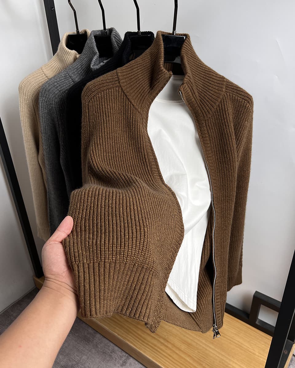 Двойная застежка на молнии кардиган с высоким вырезом мужской вязаный свитер осенний и зимний толстый свитер куртка мужская...