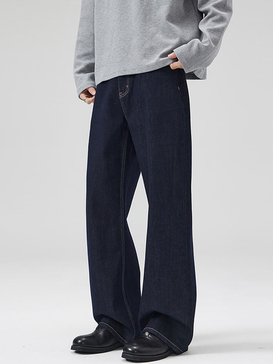 Мужская одежда LKTM # Темно-синие джинсы из необработанной коровы 2021M для мужчин и женщин, свободные классические прямые...