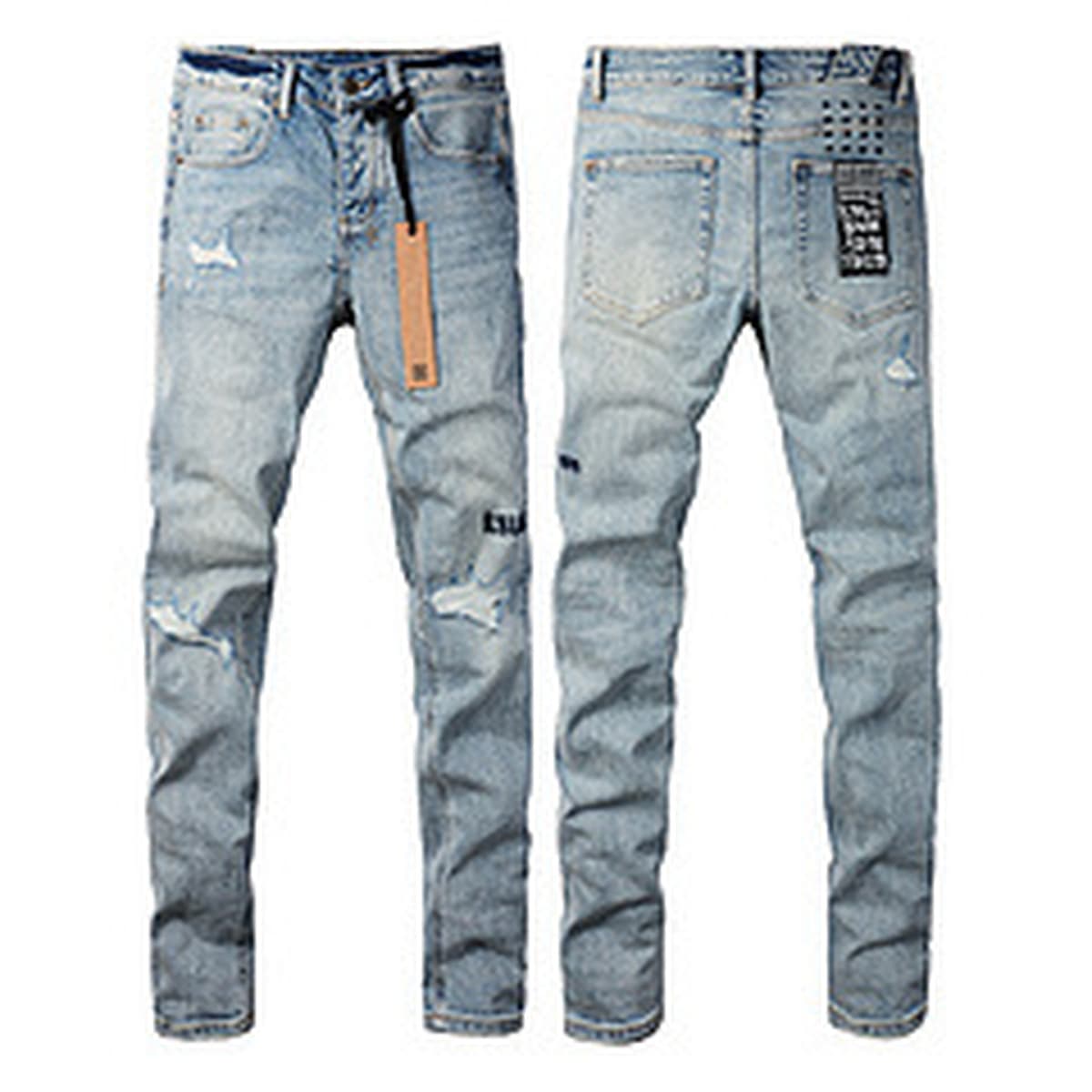 KSB джинсы прямая дыра эластичные американские высокие улицы повседневные мужские джинсы спот разные брюки TEMU