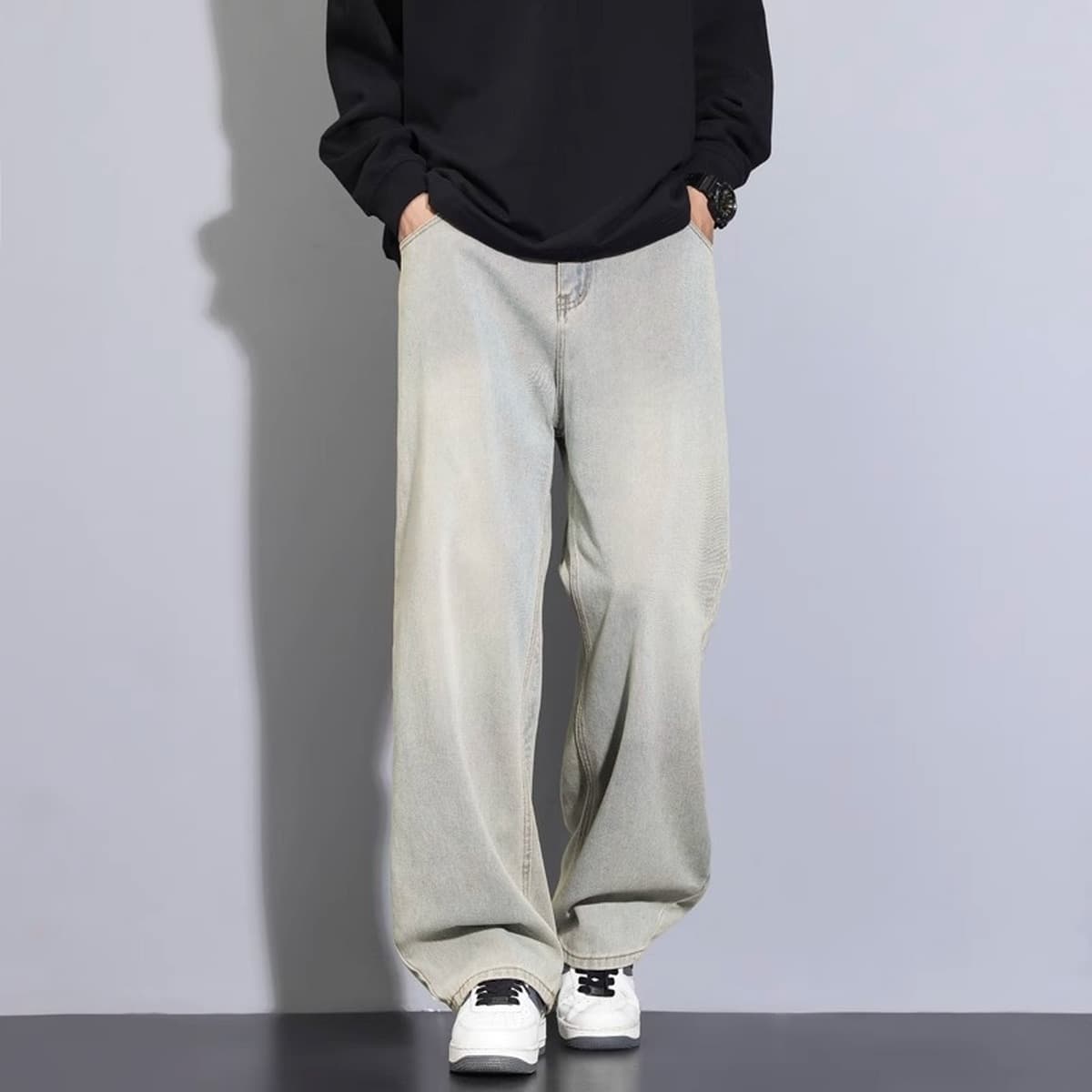 Мужские джинсы NASA, осень-зима 2025, новые, прямые, свободные, в американском стиле, повседневные, на флисовой подкладке