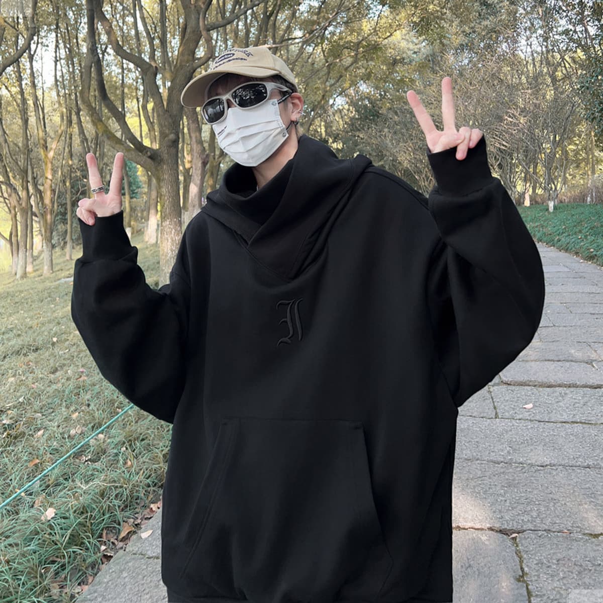 Черный самурайский зарядный свитер, мужское осенне-зимнее функциональное пальто, оверсайз, американская толстовка с высоким...