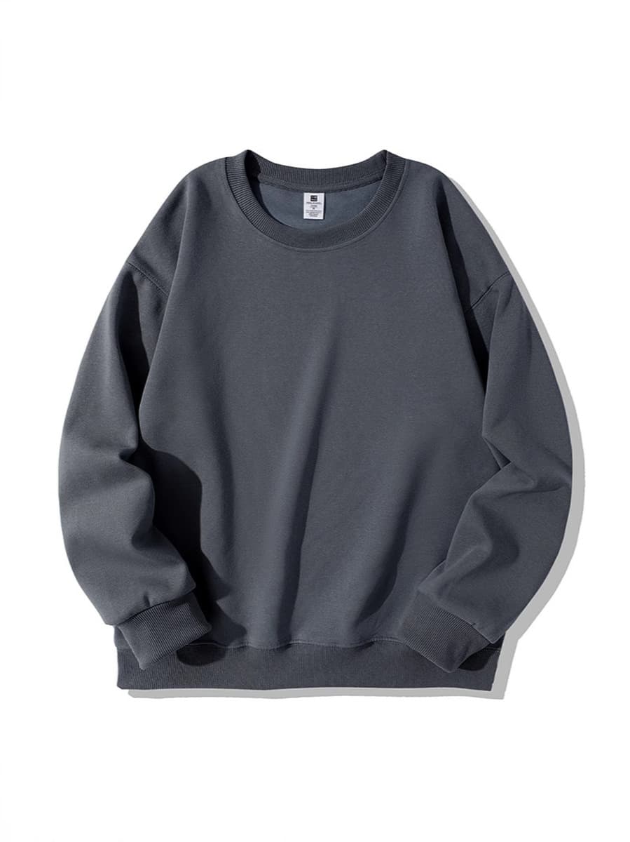 420G тяжелый свитер мужской осенний и зимний круглый воротник из чистого хлопка свободный с длинными рукавами сплошной цвет...