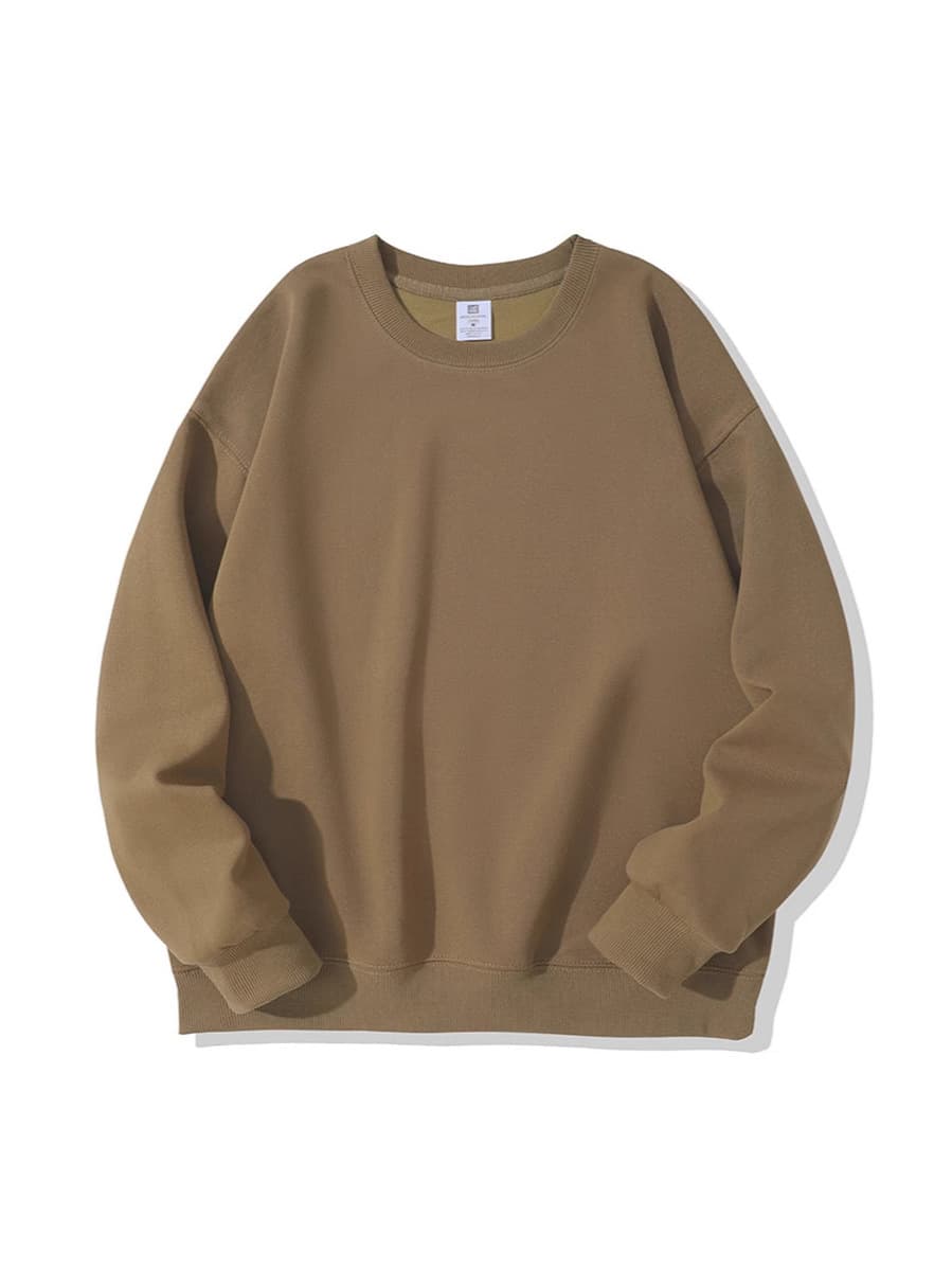 420G тяжелый свитер мужской осенний и зимний круглый воротник из чистого хлопка свободный с длинными рукавами сплошной цвет...