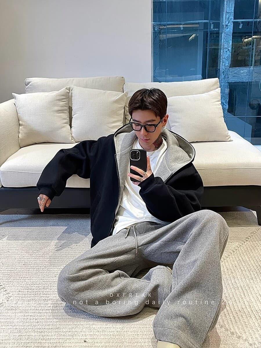 Новые красивые красивые красивые двойные молнии с капюшоном свитер пальто мужские красивые повседневные куртки