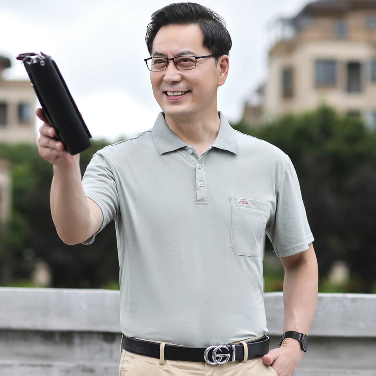 Новая красная одежда для папы среднего возраста, мужская летняя одежда, этот год жизни, футболка с коротким рукавом для...