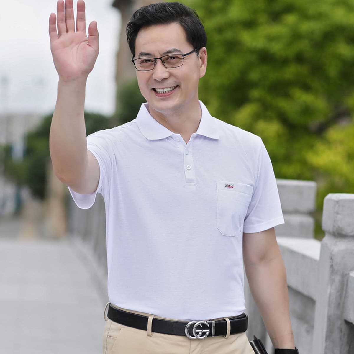 Новая красная одежда для папы среднего возраста, мужская летняя одежда, этот год жизни, футболка с коротким рукавом для...