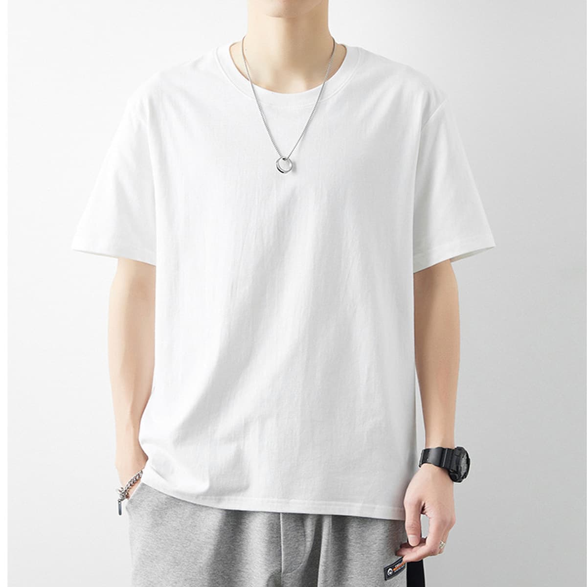 Мужская футболка из чистого хлопка с коротким рукавом, белая летняя одежда с полурукавом, мужская однотонная футболка из...