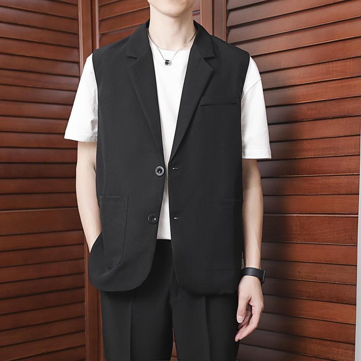 Летний Свободный Повседневный костюм-жилет, универсальный мужской модный пиджак без рукавов в Корейском стиле для мужчин