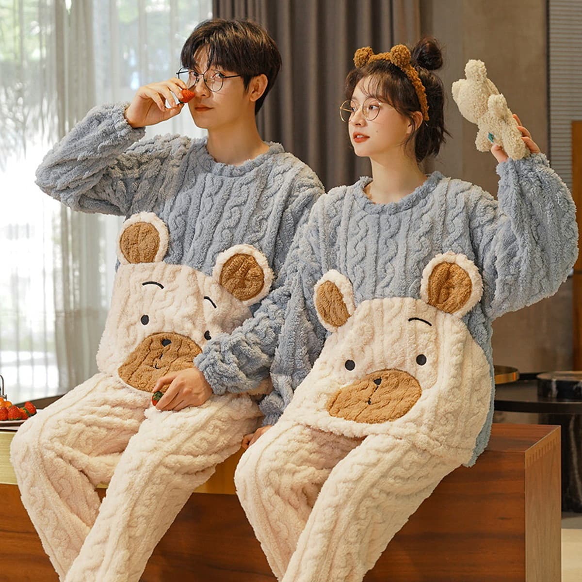 Фланелевая Пижама с героями мультфильмов, Женский утепленный костюм на флисовой подкладке, Мужская свободная теплая Домашняя...