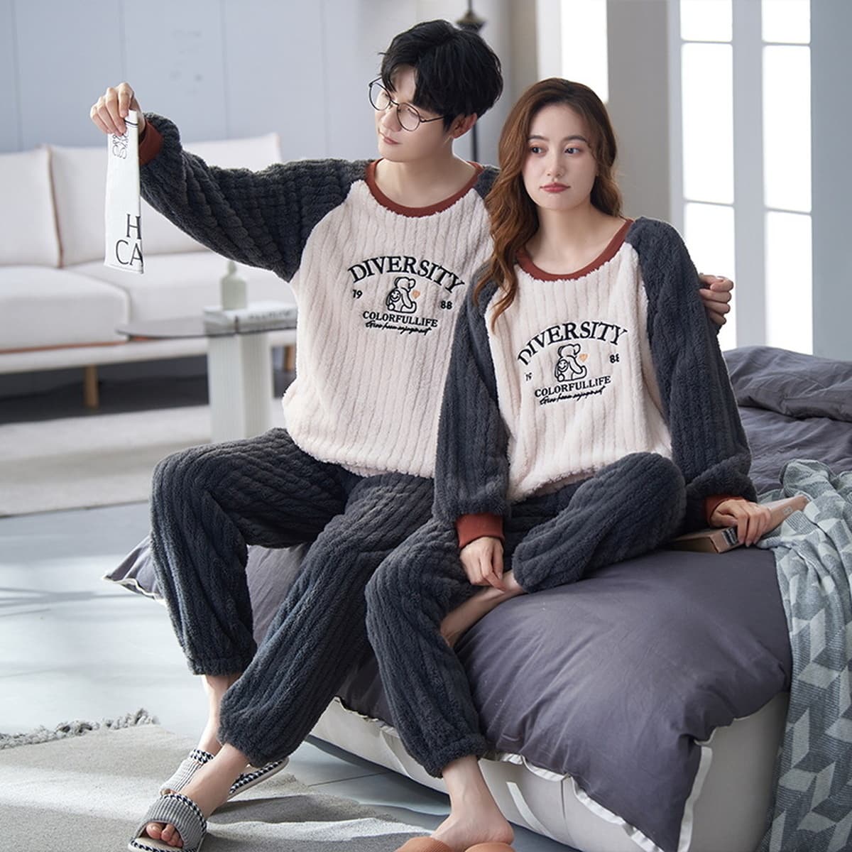 Фланелевая Пижама с героями мультфильмов, Женский утепленный костюм на флисовой подкладке, Мужская свободная теплая Домашняя...