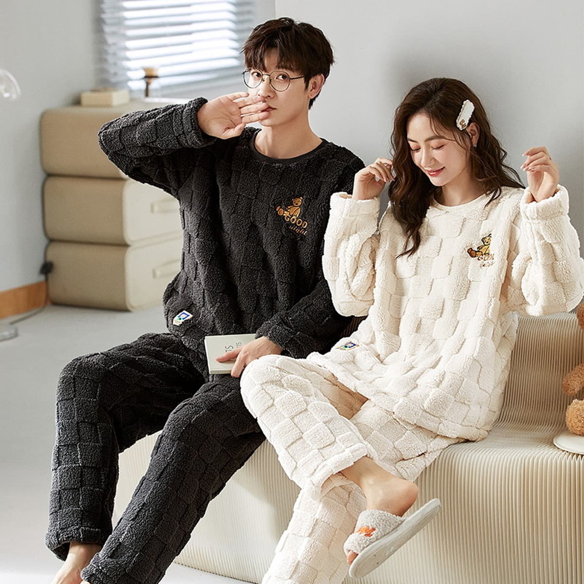 Фланелевая Пижама с героями мультфильмов, Женский утепленный костюм на флисовой подкладке, Мужская свободная теплая Домашняя...